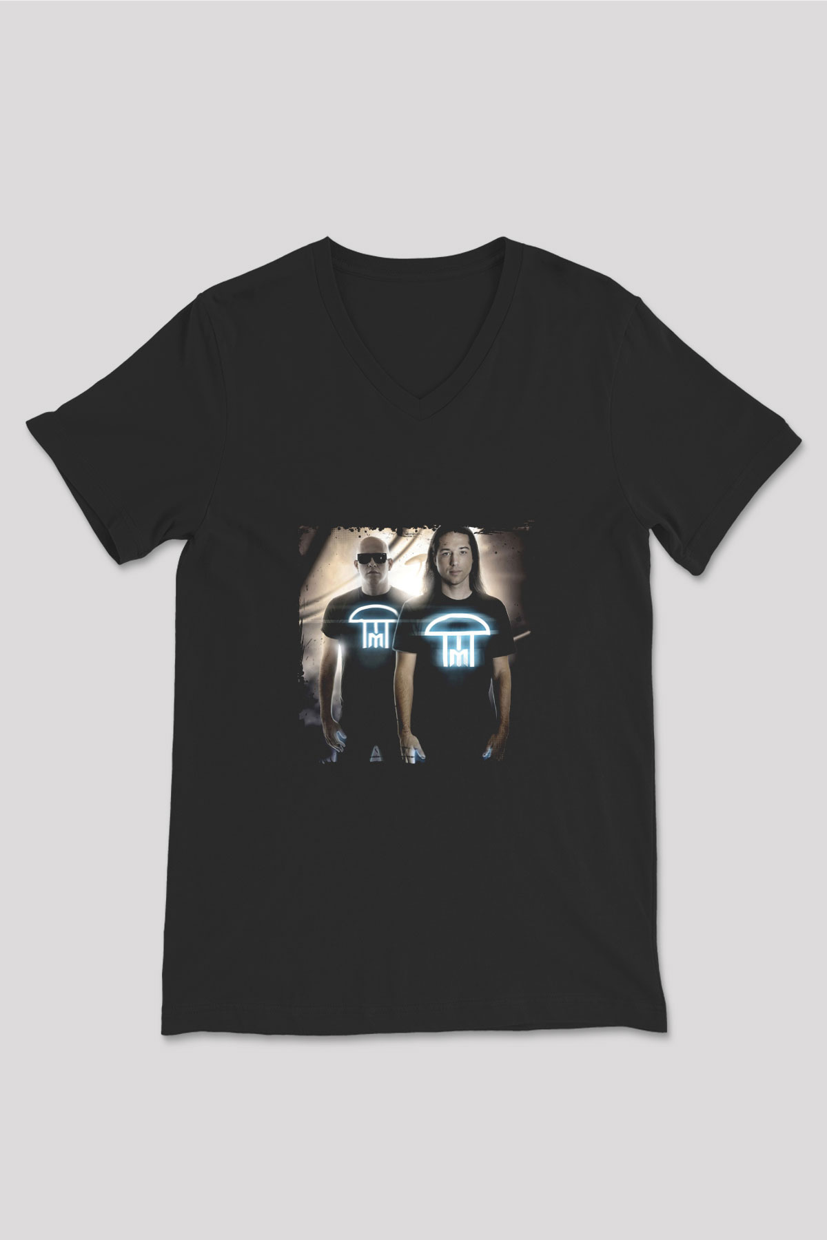 Infected Mushroom Baskılı Unisex Siyah V Yaka Tişört