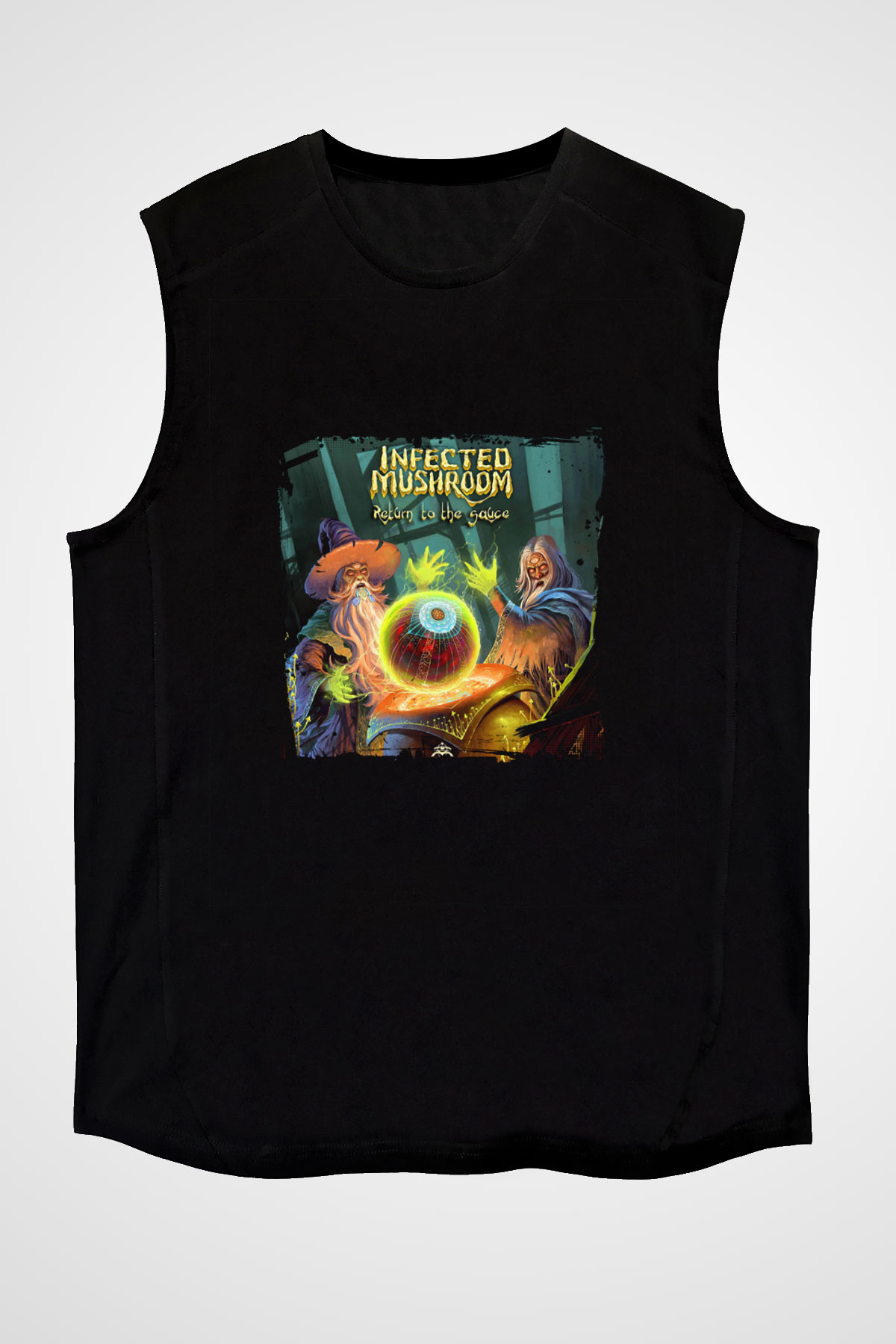 Infected Mushroom Baskılı Unisex Siyah Kolsuz Tişört