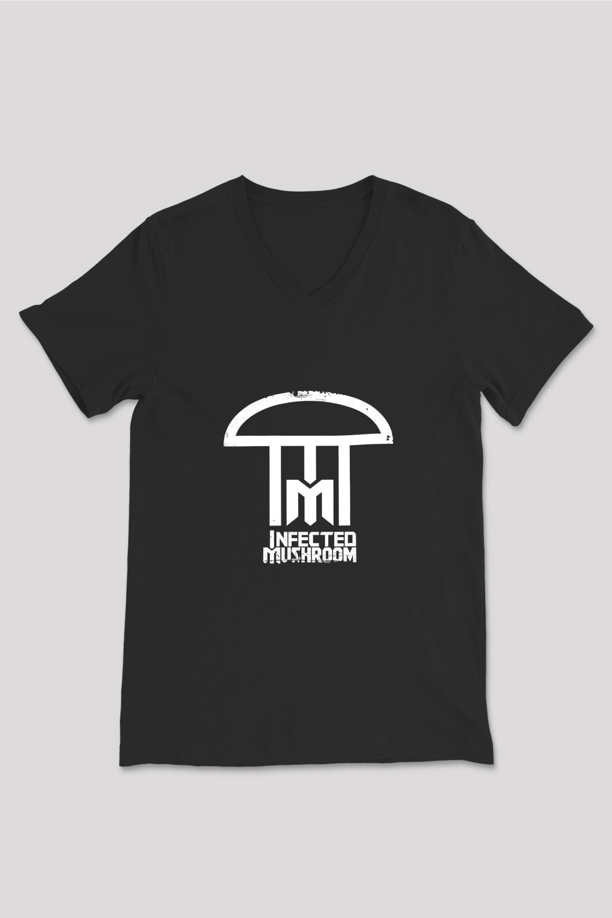 Infected Mushroom Baskılı Unisex Siyah V Yaka Tişört