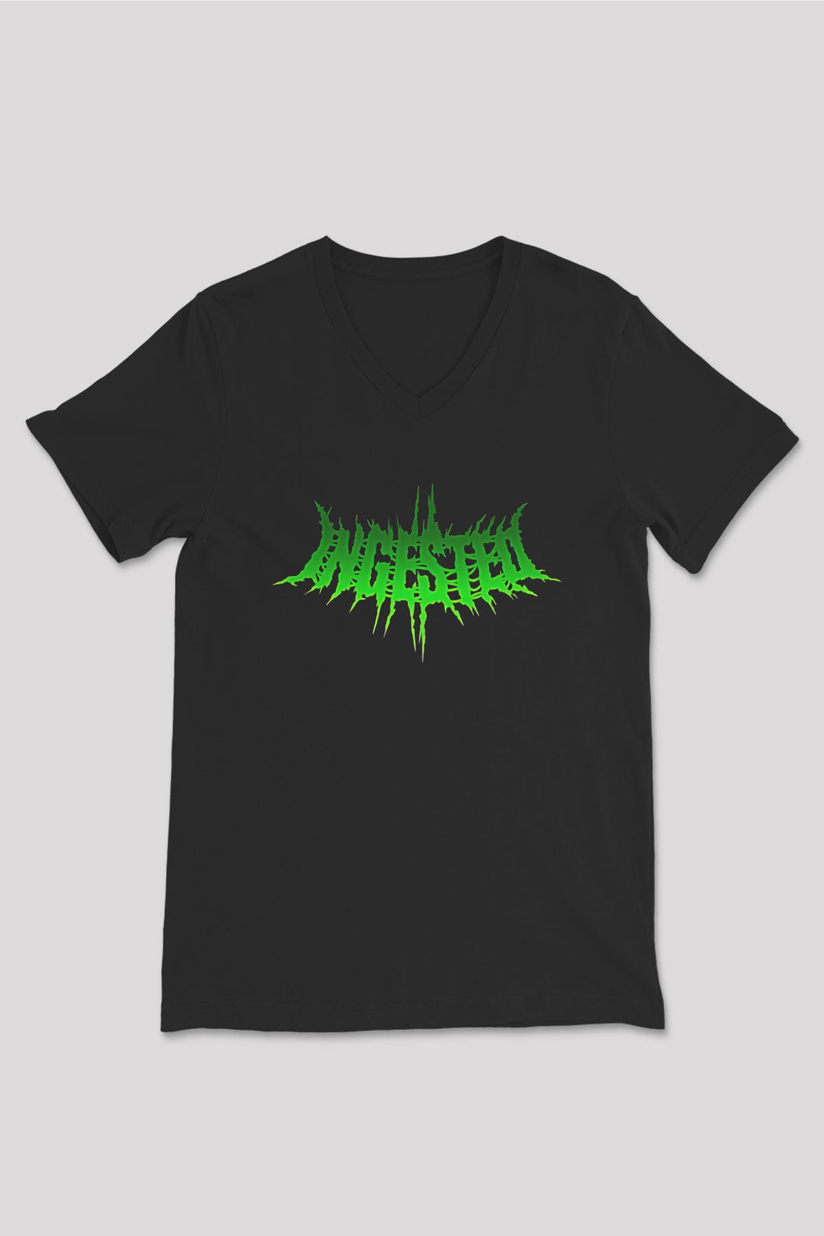 Ingested Baskılı Unisex Siyah V Yaka Tişört - Tshirt