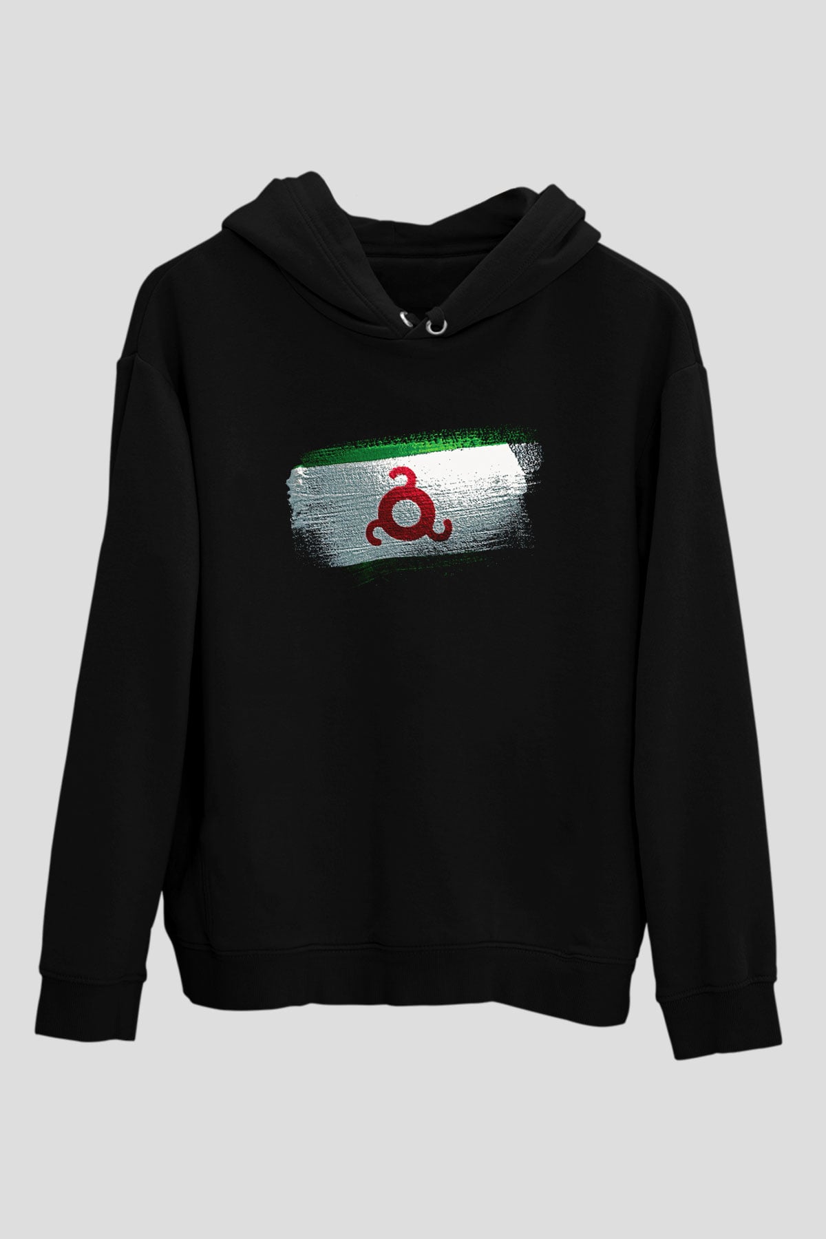 İnguşetya - İngushetia Bayrağı Baskılı Unisex Siyah Hoodie