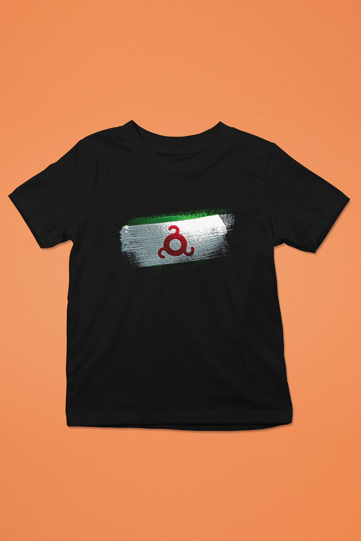İnguşetya - İngushetia Bayrağı Baskılı Unisex Siyah Çocuk Tişörtü