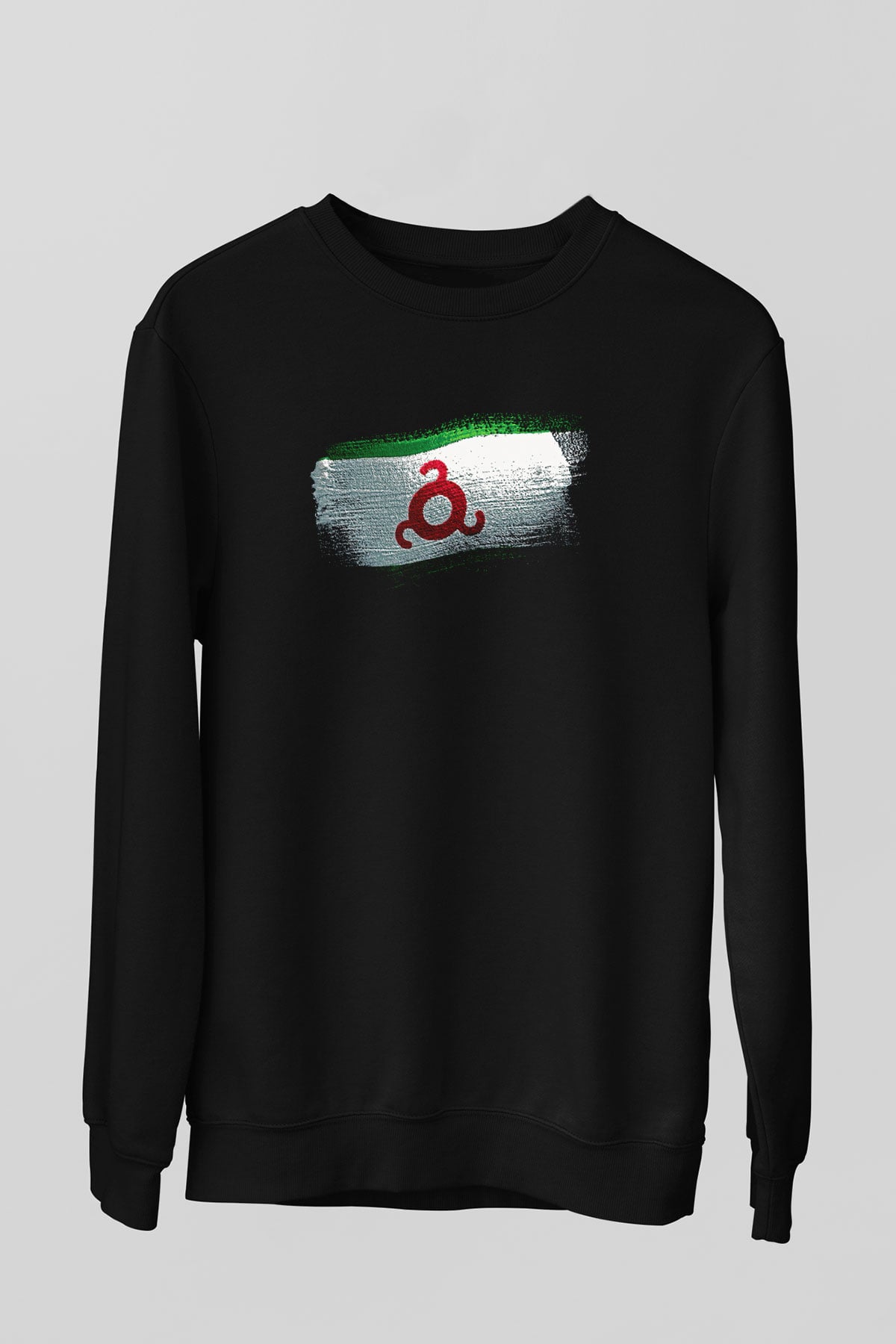 İnguşetya - İngushetia Bayrağı Baskılı Unisex Siyah Sweatshirt
