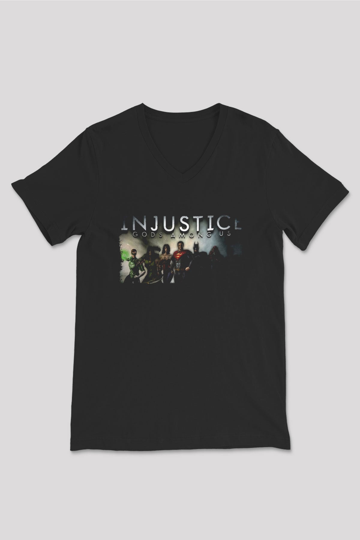 Injustice 2 Siyah Unisex V Yaka Tişört