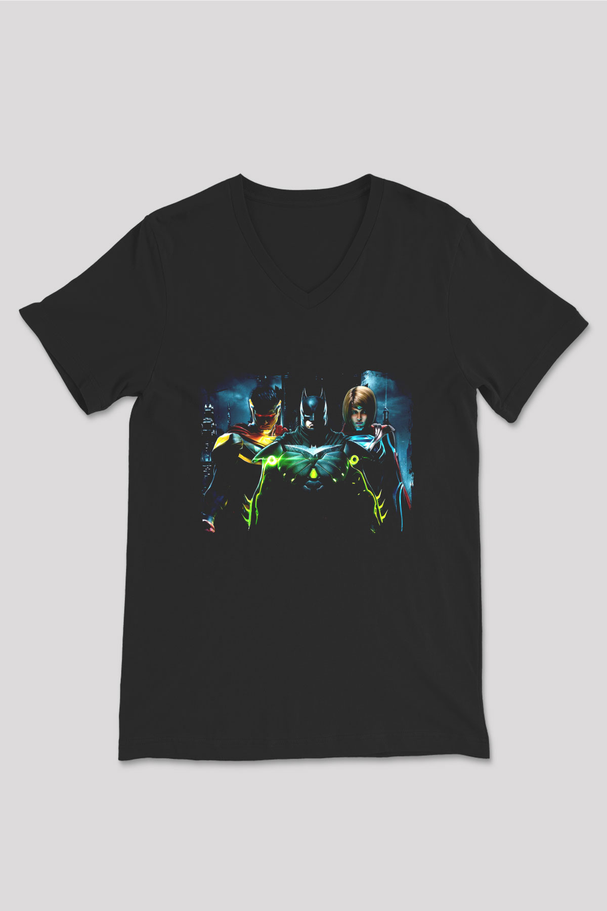 Injustice 2 Siyah Unisex V Yaka Tişört
