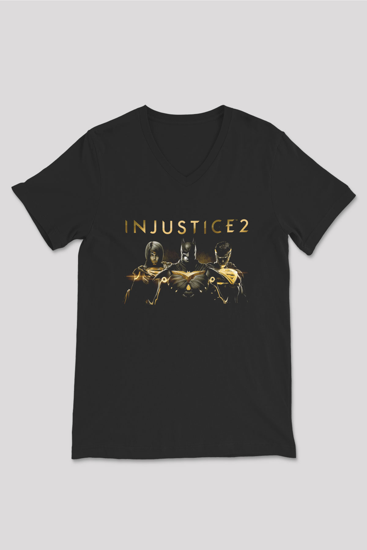 Injustice 2 Siyah Unisex V Yaka Tişört