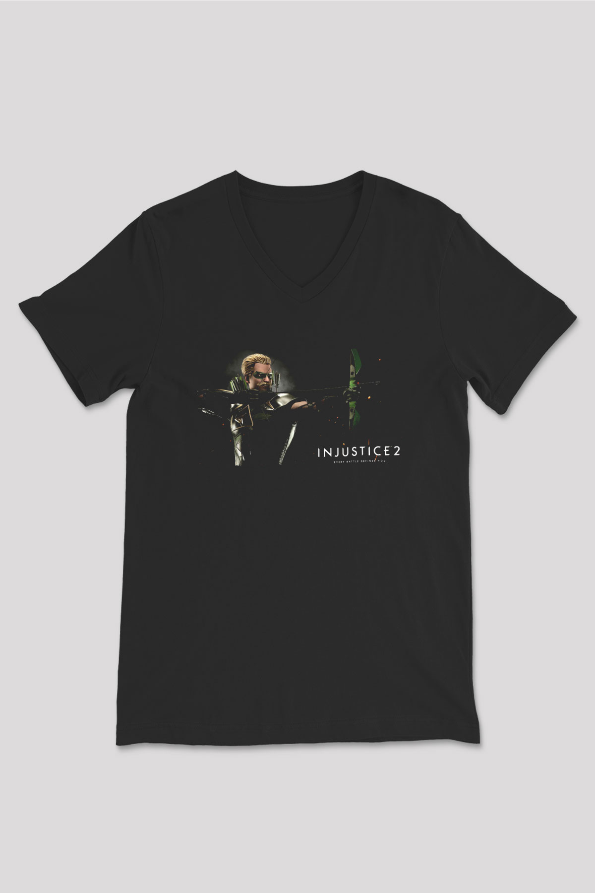 Injustice 2 Siyah Unisex V Yaka Tişört