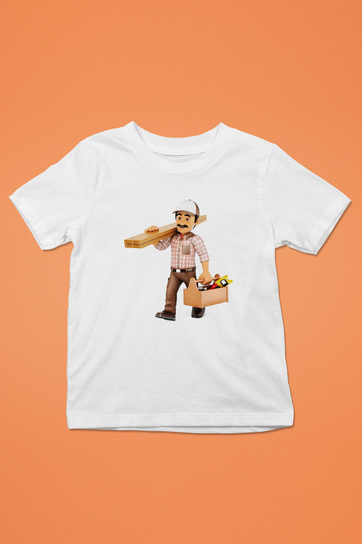 İnşaatçı Baskılı Beyaz Unisex Çocuk Tişört