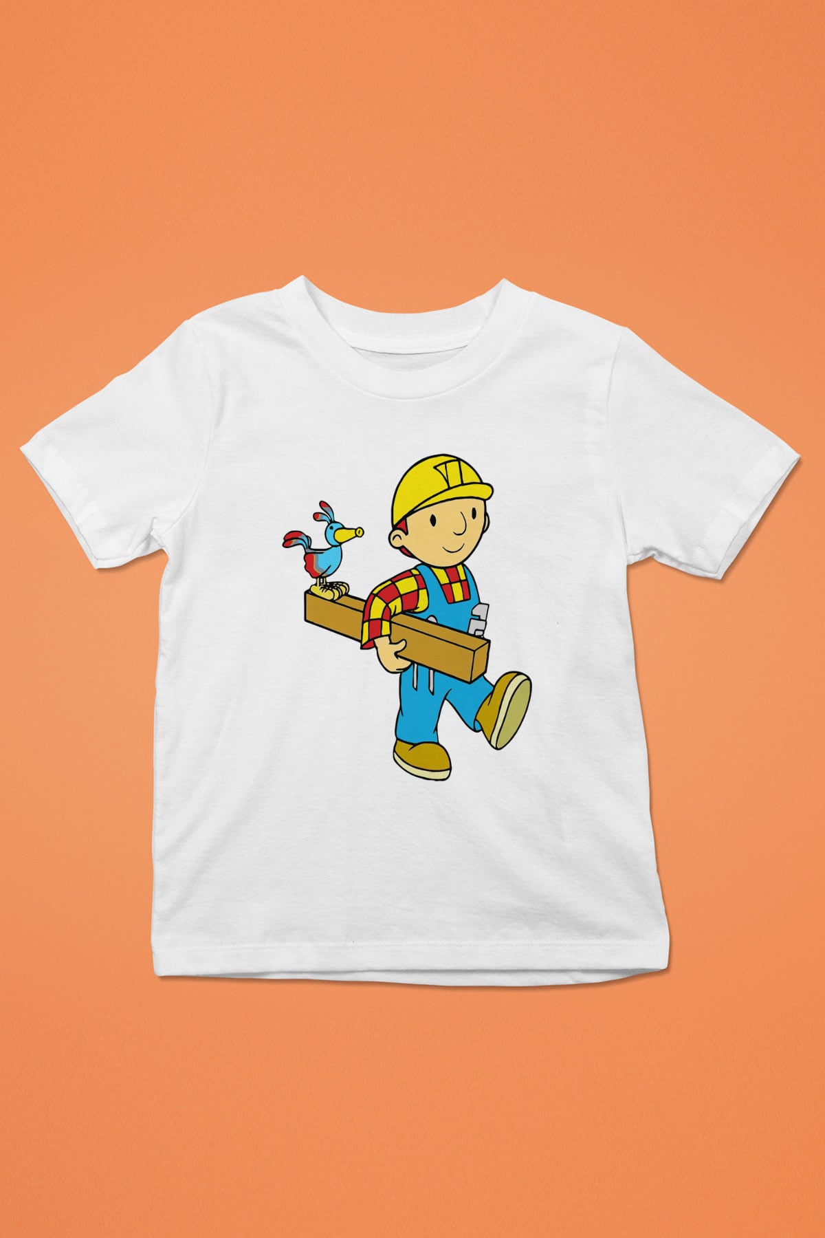 İnşaatçı Baskılı Beyaz Unisex Çocuk Tişört