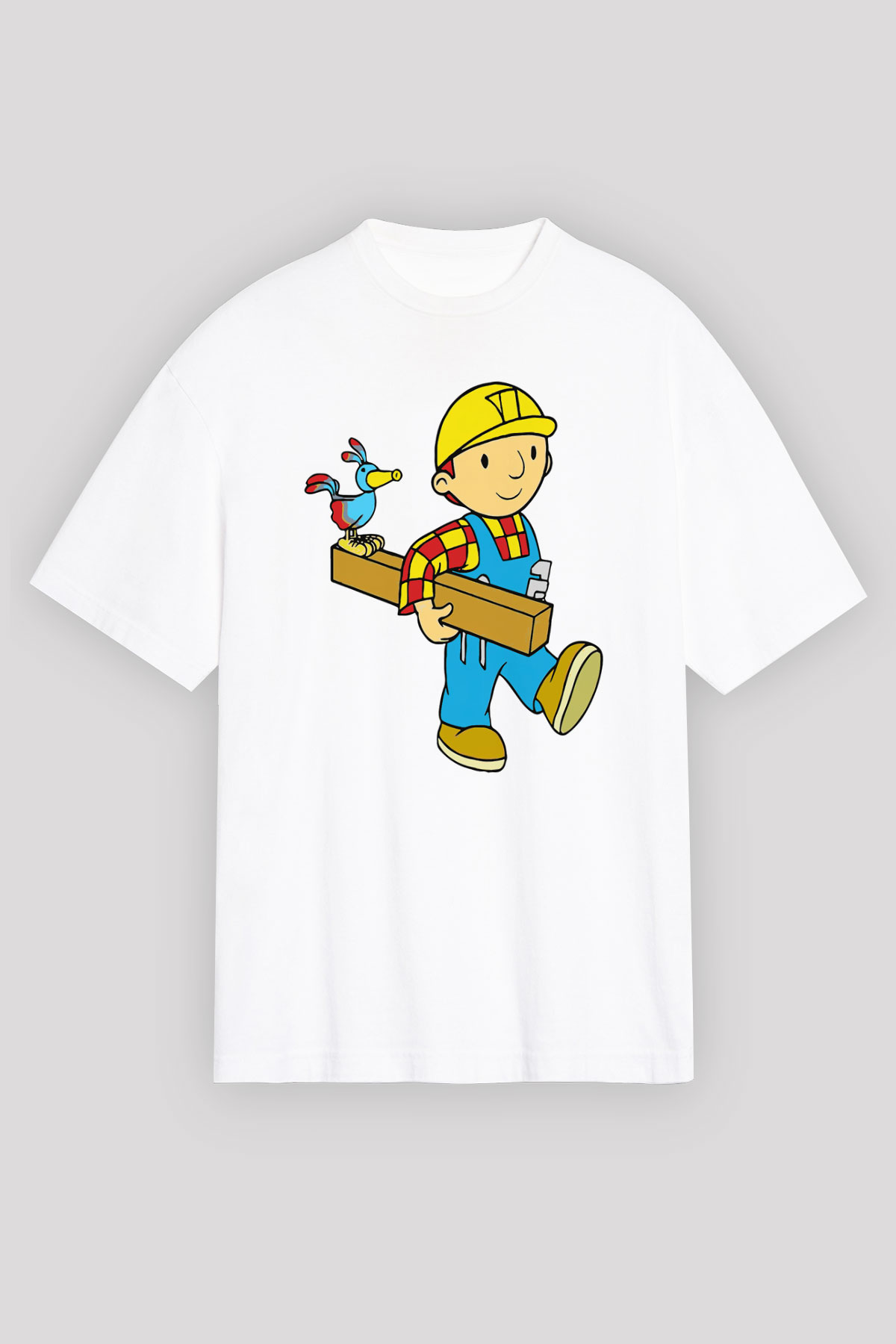 İnşaatçı Beyaz Unisex Oversize Tişört T-Shirt