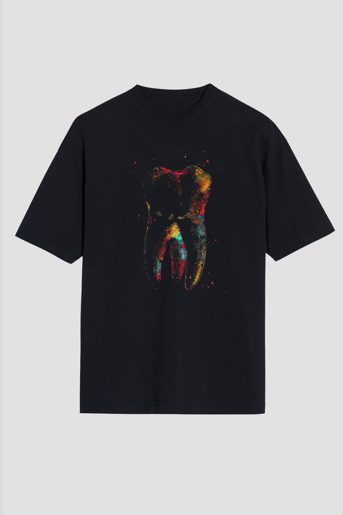 İnsan Dişi Renkli Baskılı Unisex Oversize Tişört - Tshirt