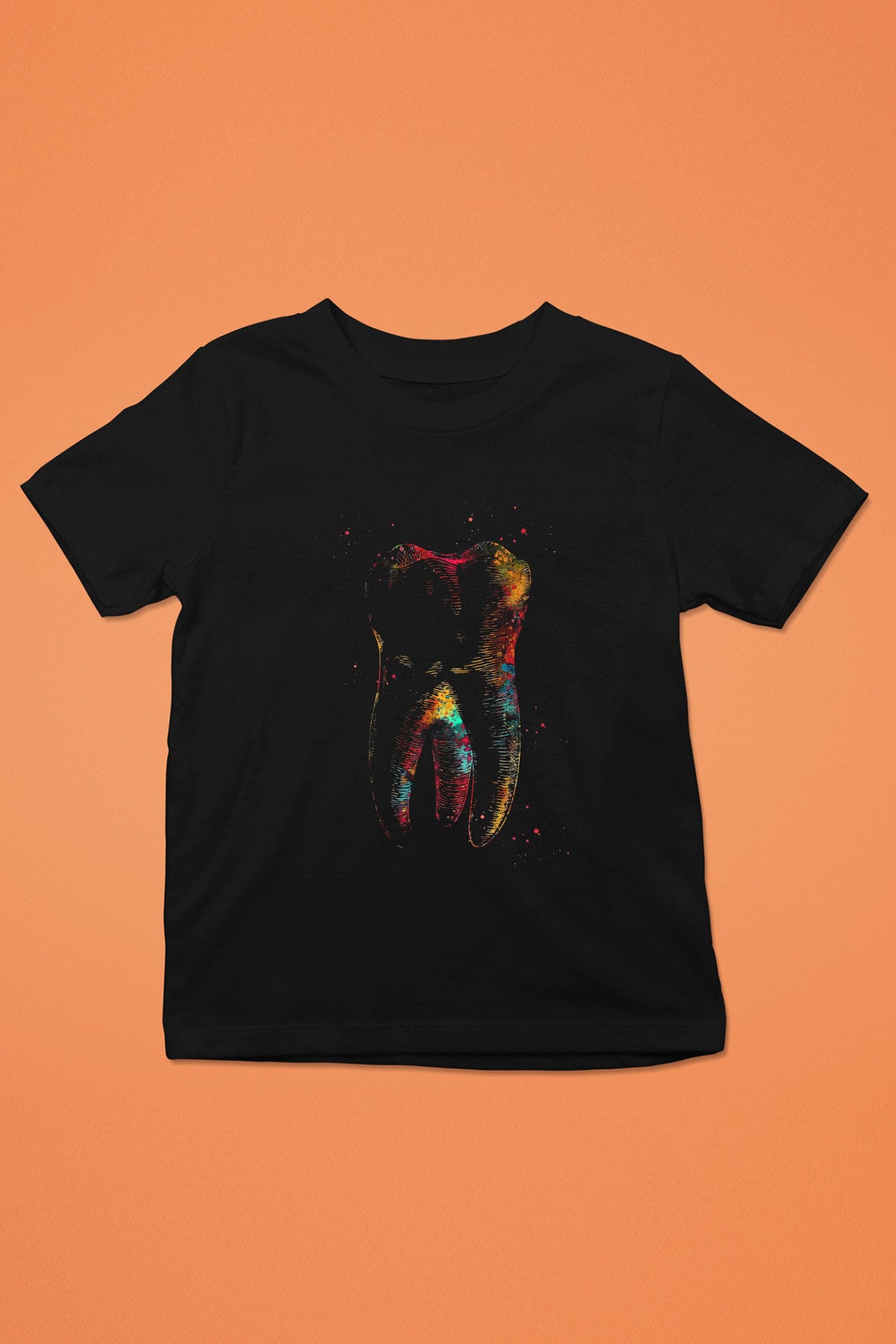 İnsan Dişi Renkli Baskılı Unisex Siyah Çocuk Tişörtü - Tshirt