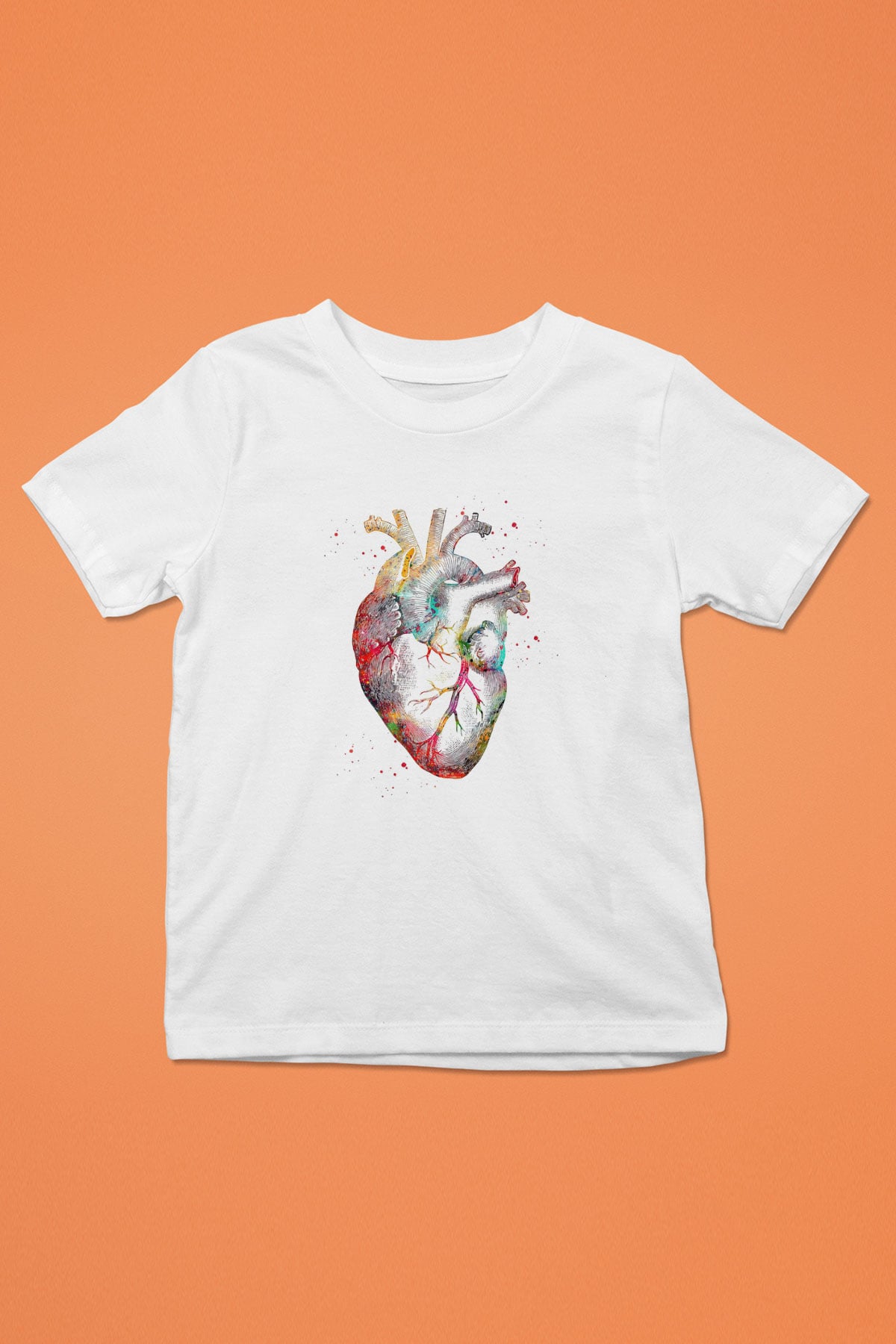 İnsan Kalbi Renkli Baskılı Unisex Beyaz Çocuk Tişörtü - Tshirt