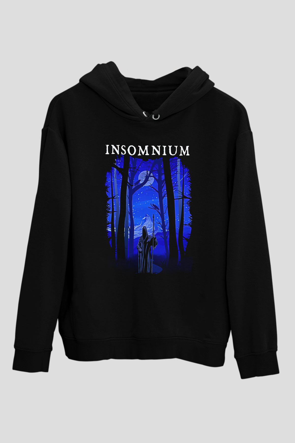 Insomnium Baskılı Unisex Siyah Kapüşonlu Sweatshirt