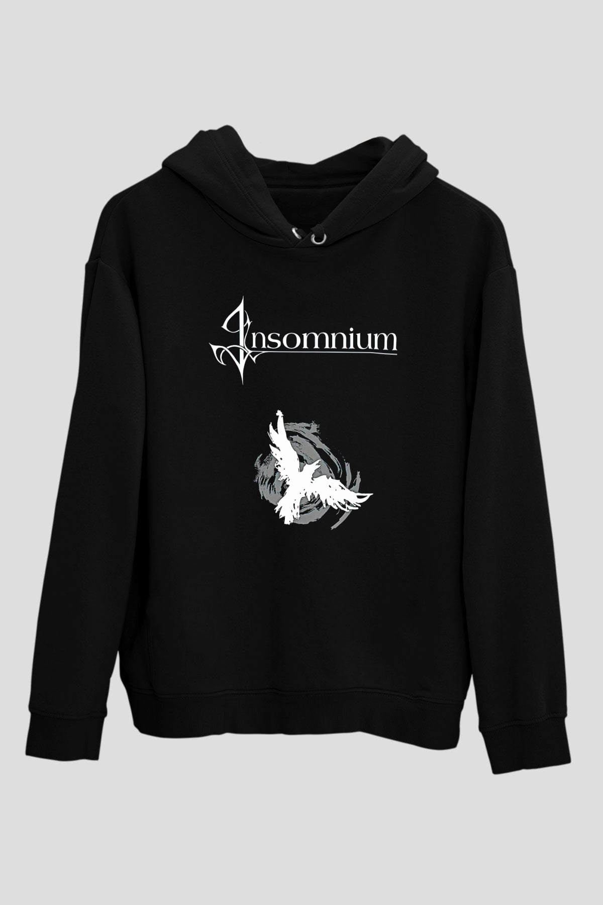Insomnium Baskılı Unisex Siyah Kapüşonlu Sweatshirt