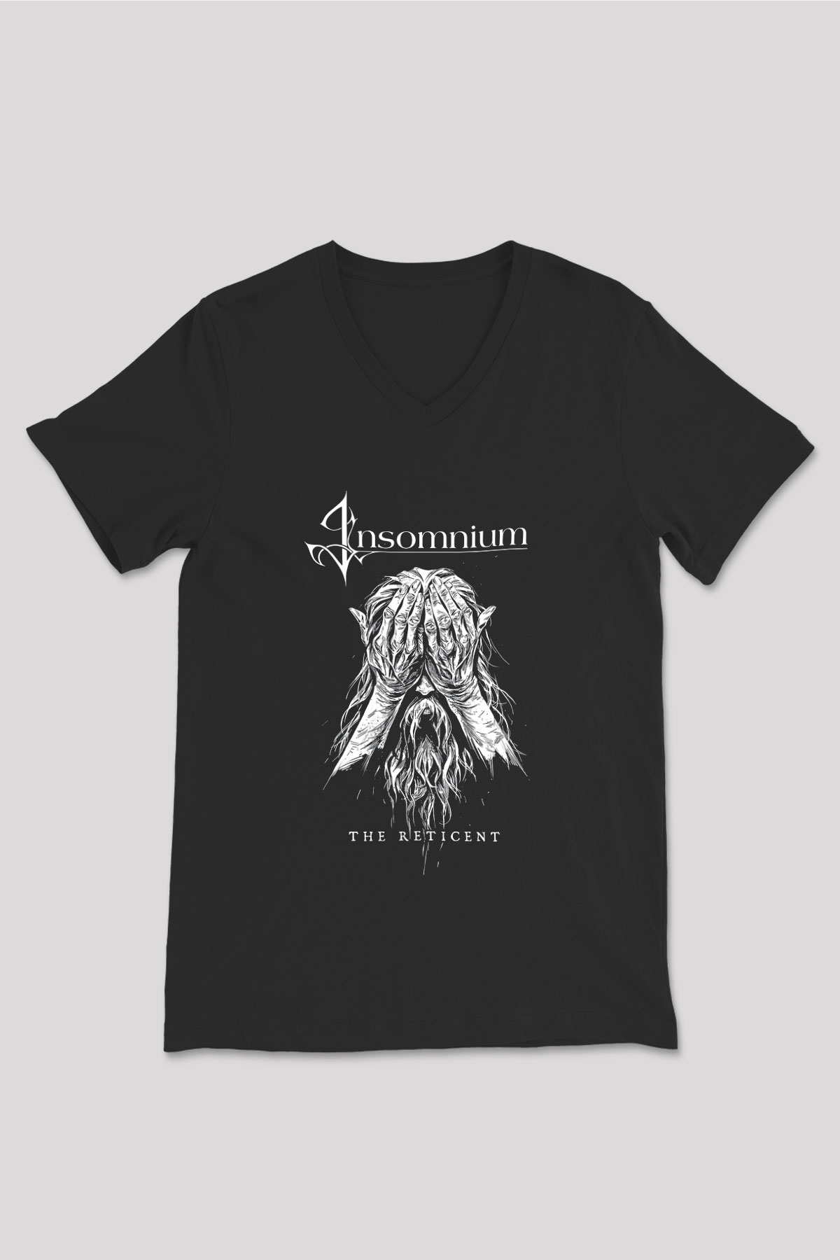 Insomnium Baskılı Unisex Siyah V Yaka Tişört - Tshirt