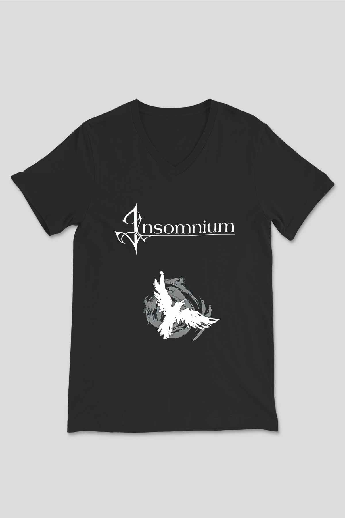 Insomnium Baskılı Unisex Siyah V Yaka Tişört - Tshirt