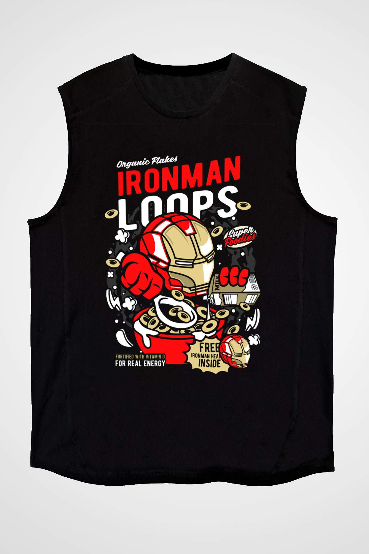Iron Loops Baskılı Unisex Siyah Kolsuz Tişört
