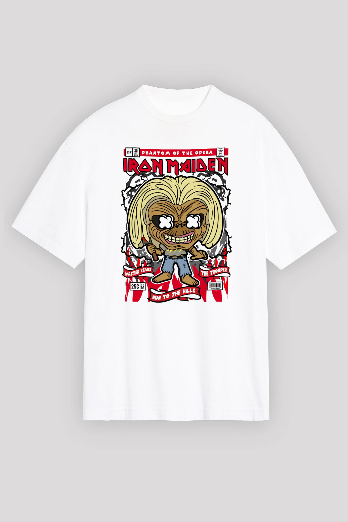 Iron Maiden Baskılı Unisex Beyaz Oversize Tişört