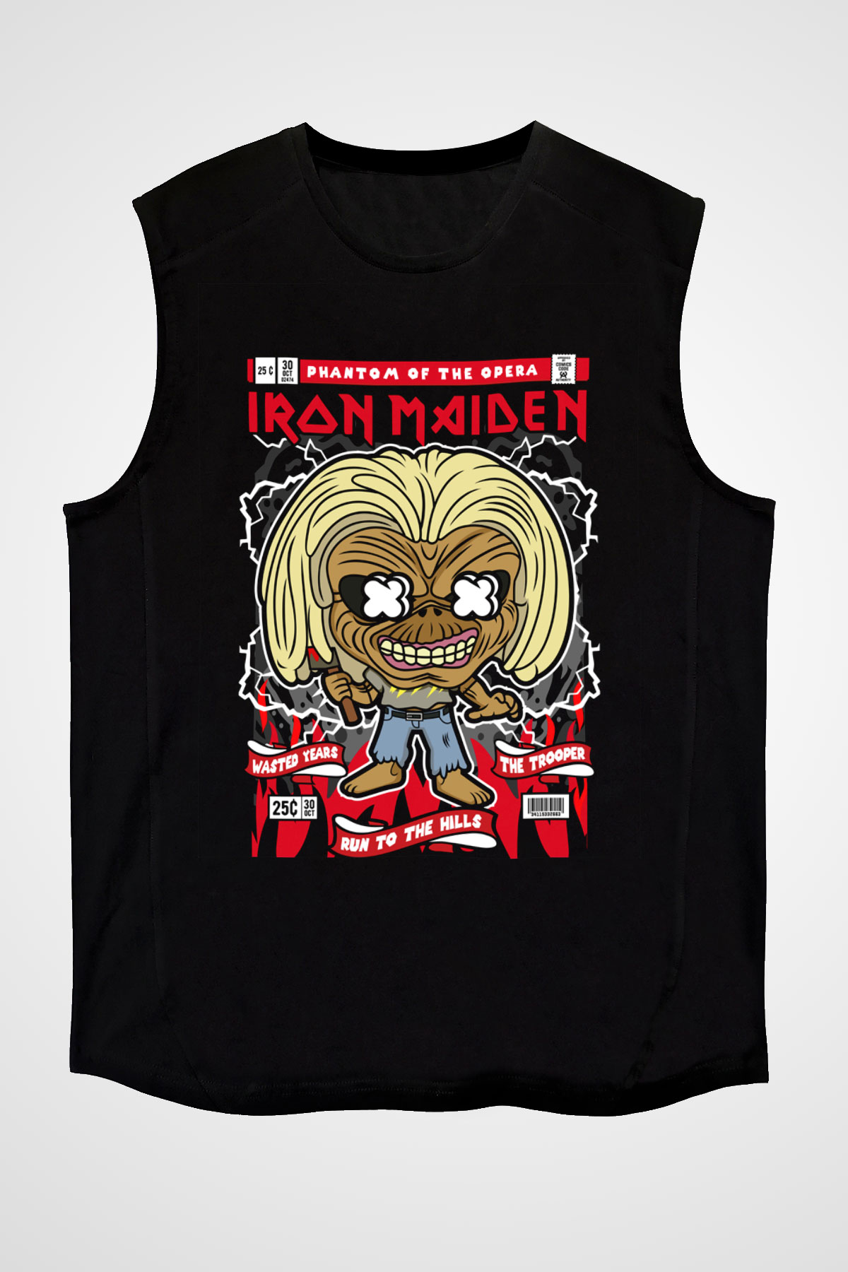 Iron Maiden Baskılı Unisex Siyah Kolsuz Tişört