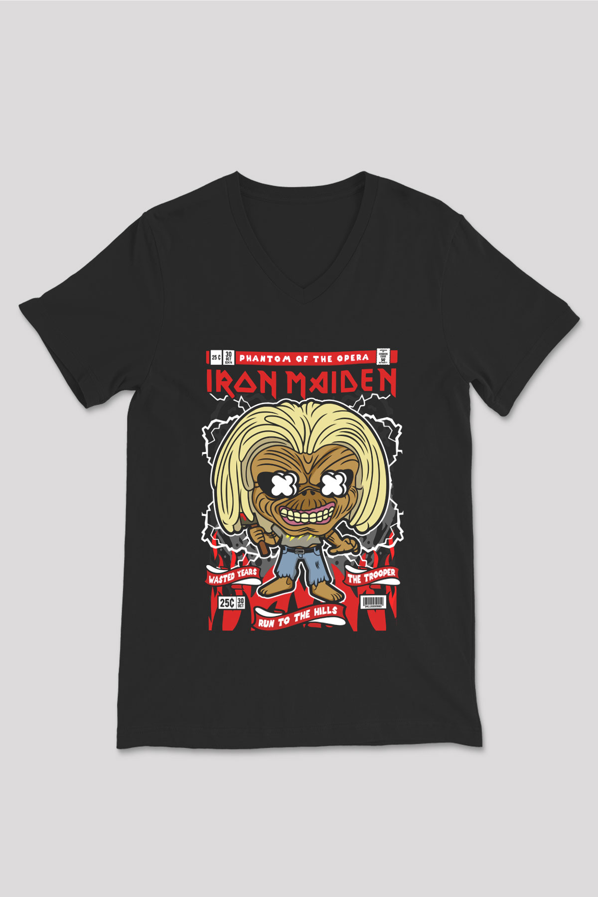 Iron Maiden Baskılı Unisex Siyah V Yaka Tişört