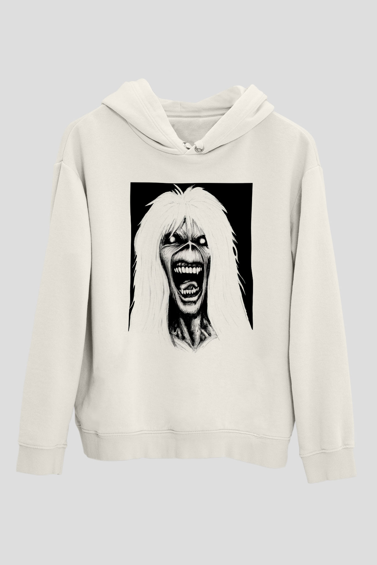 Iron Maiden Beyaz Unisex Kapşonlu Sweatshirt