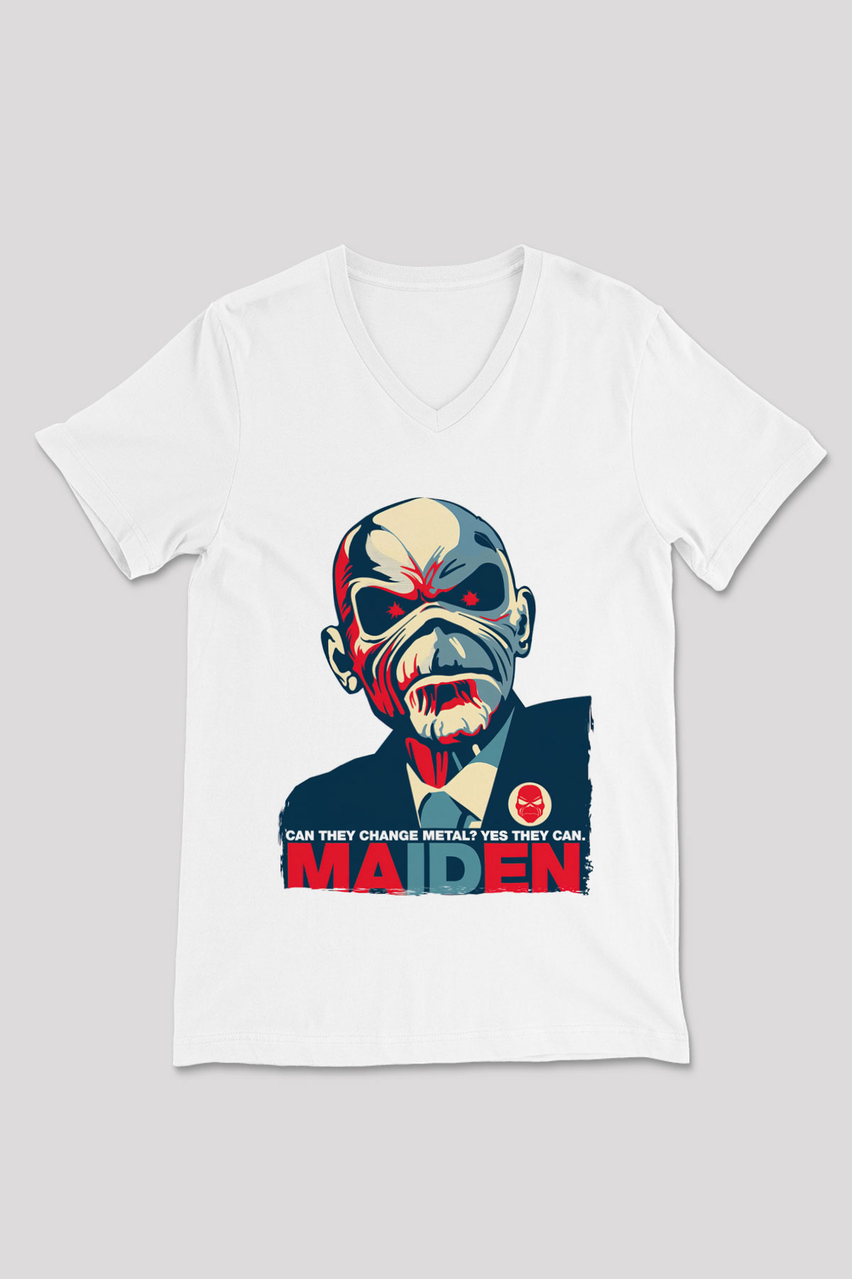 Iron Maiden Beyaz Unisex V Yaka Tişört