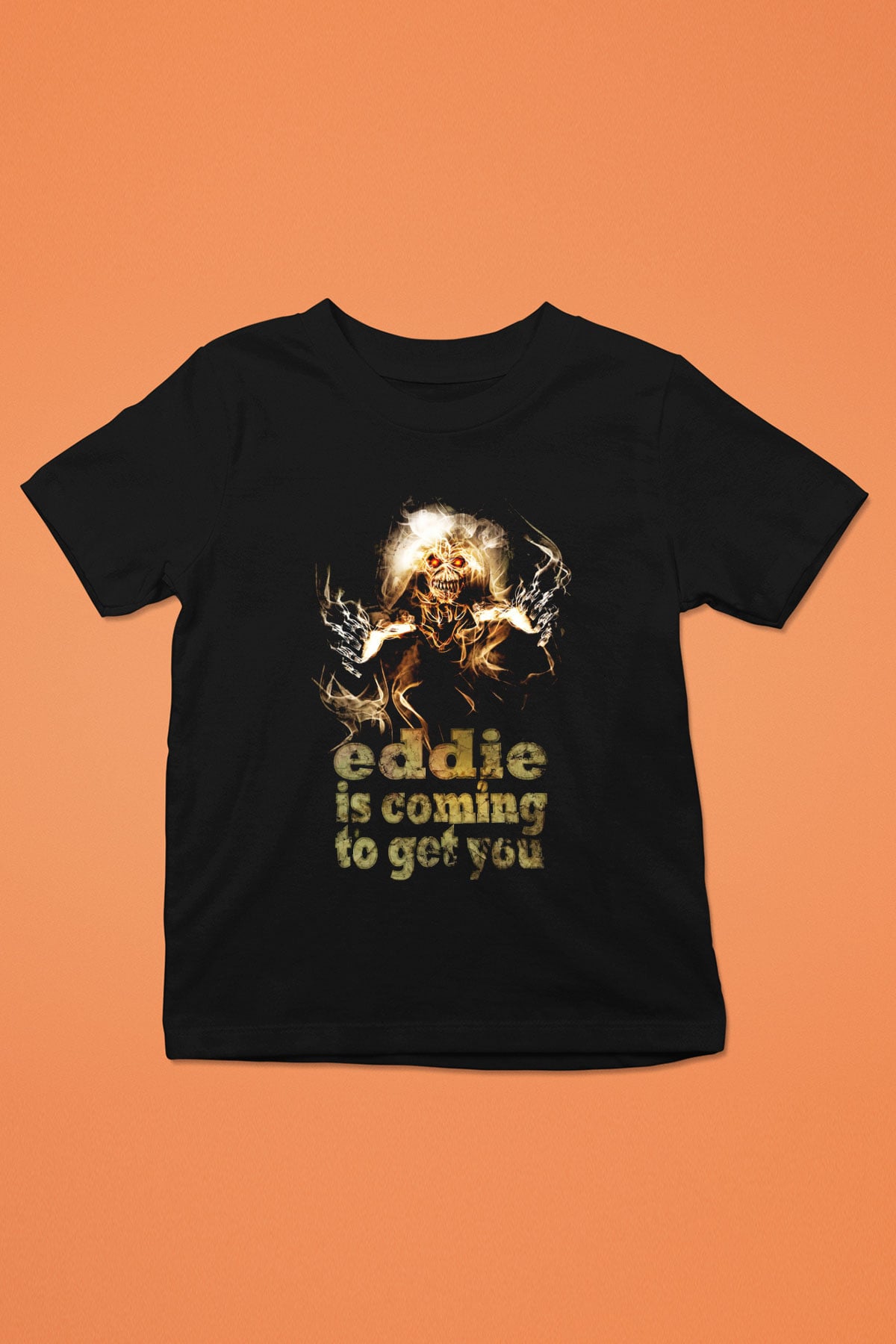 Iron Maiden Eddie İs Coming To Get You Baskılı Siyah Unisex Çocuk Tişört