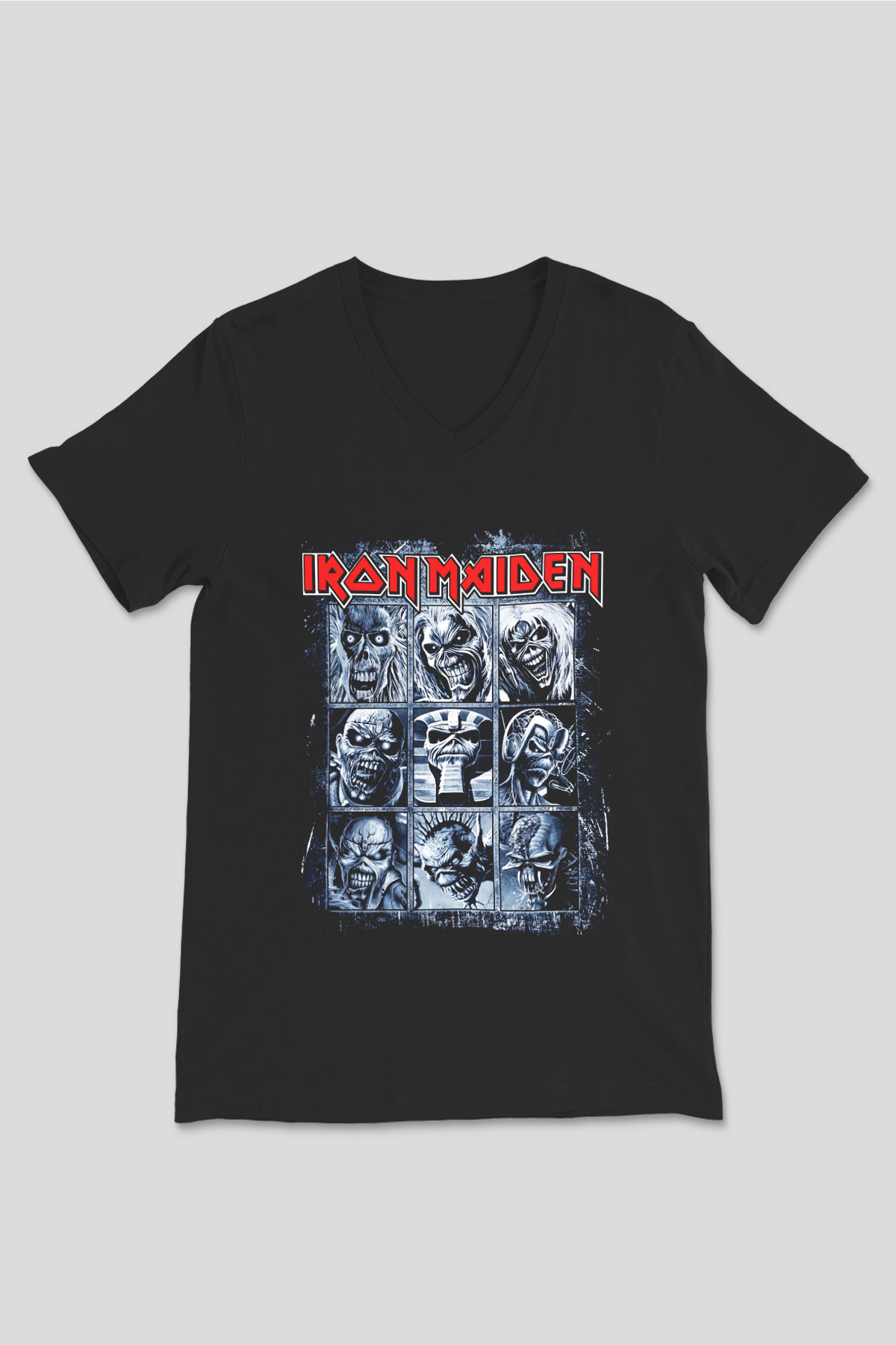 Iron Maiden Eddie Siyah Unisex V Yaka Tişört T-Shirt