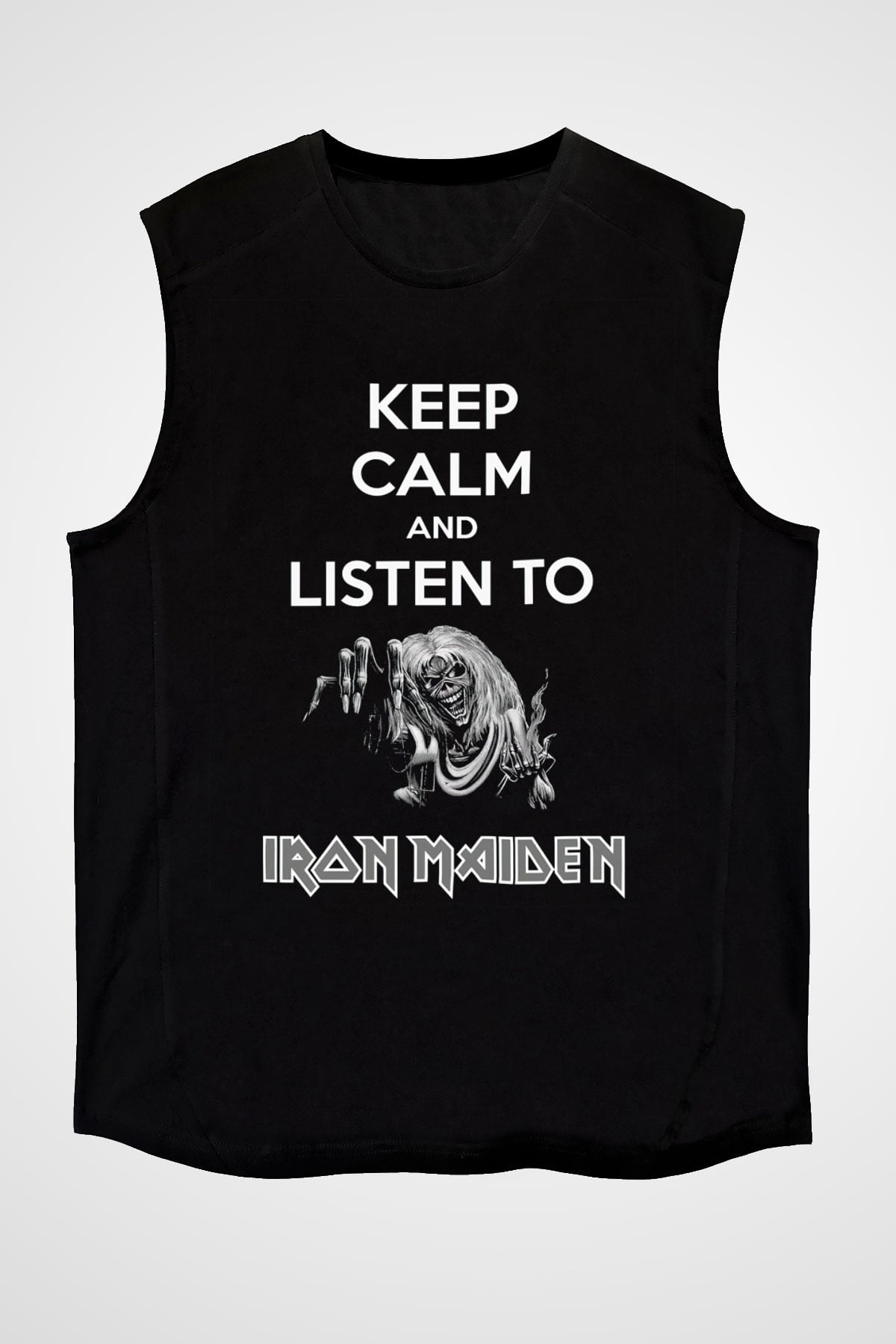 Iron Maiden Keep Calm And Listen To Siyah Unisex Kolsuz Tişört