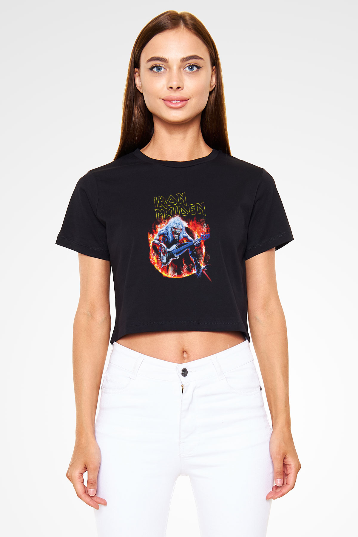 Iron Maiden Siyah Crop Top Tişört