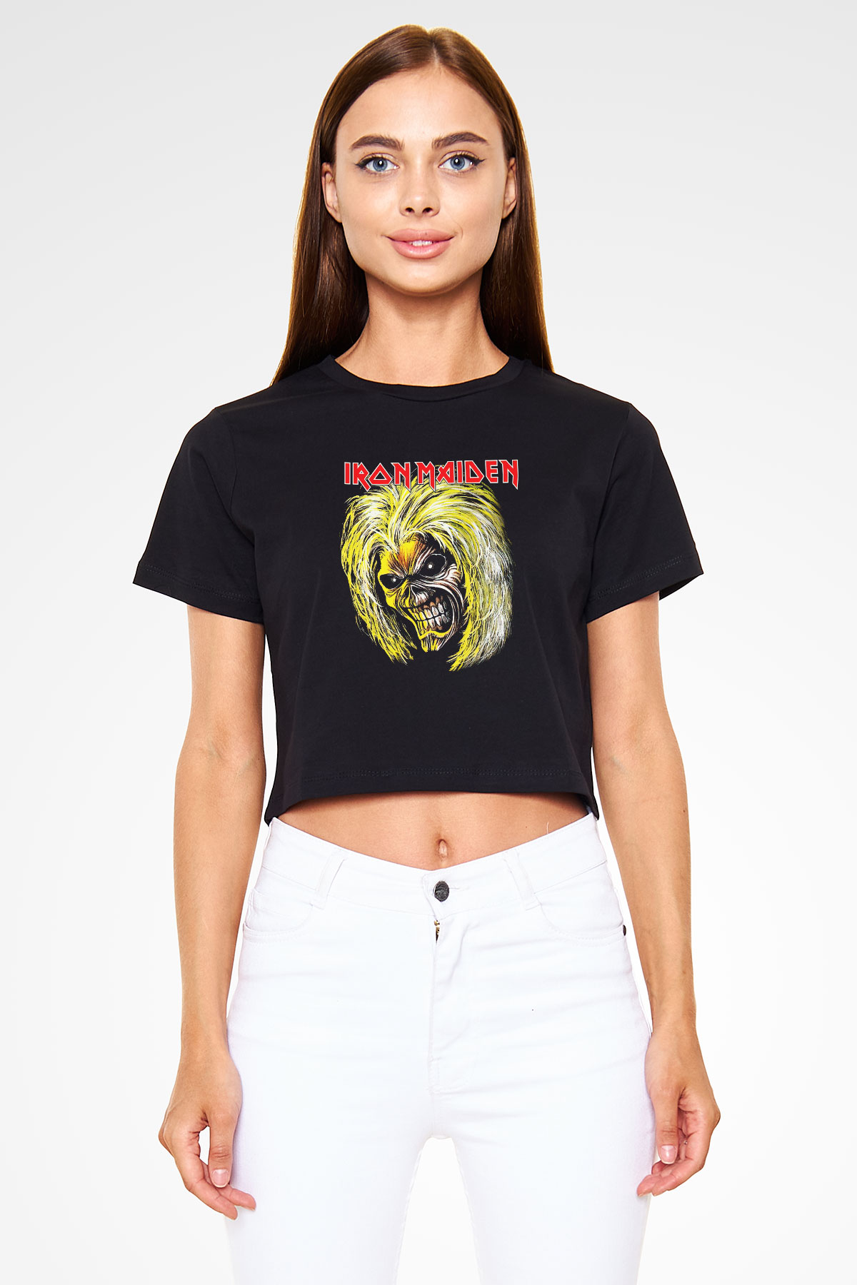 Iron Maiden Siyah Crop Top Tişört