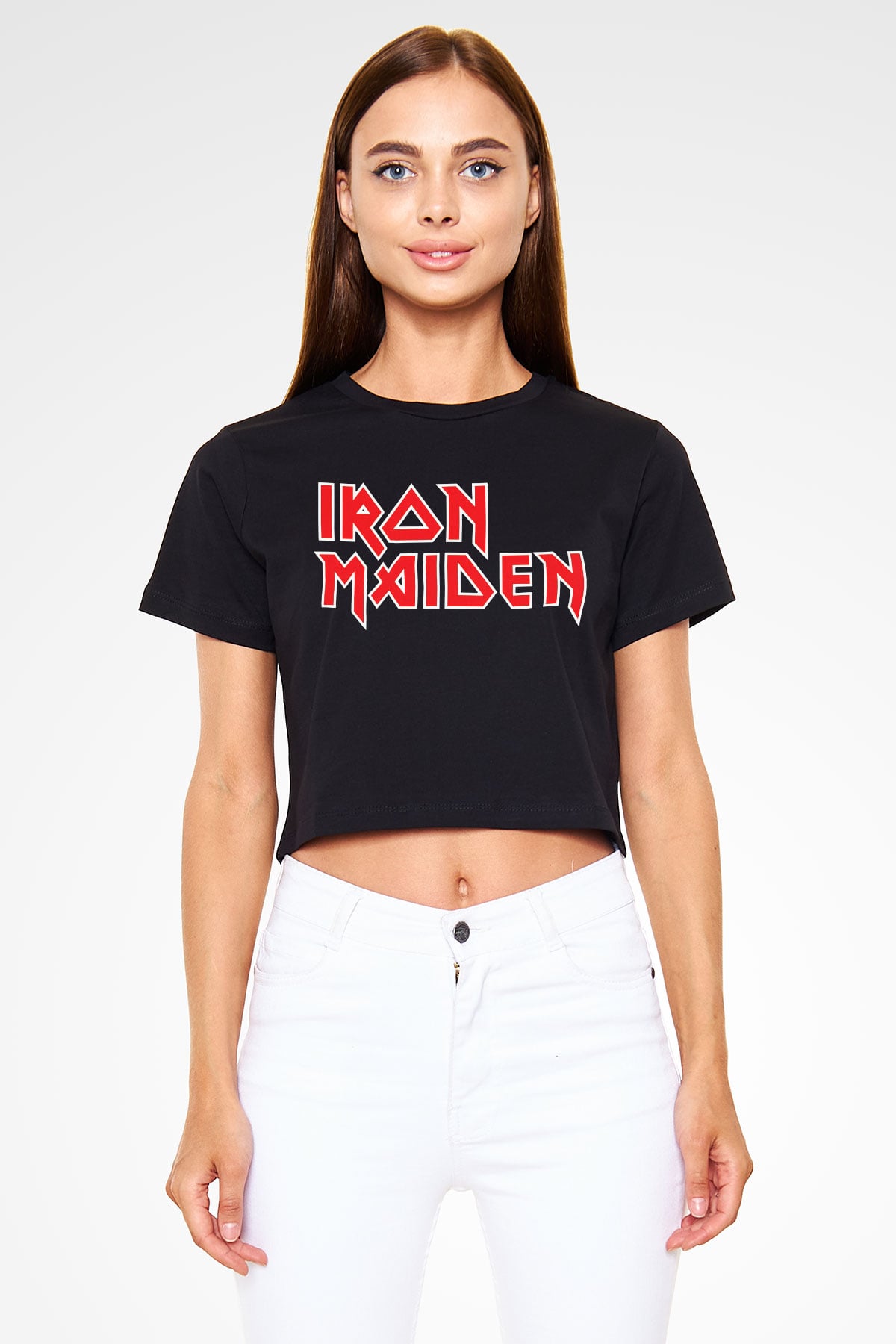 Iron Maiden Siyah Crop Top Tişört