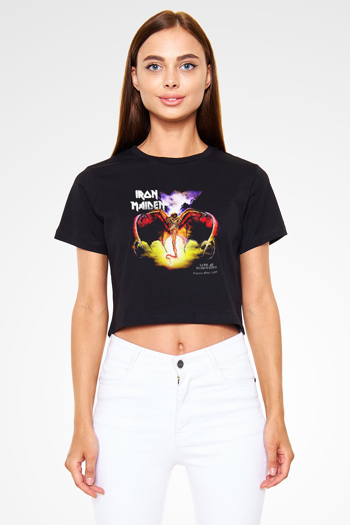Iron Maiden Siyah Crop Top Tişört