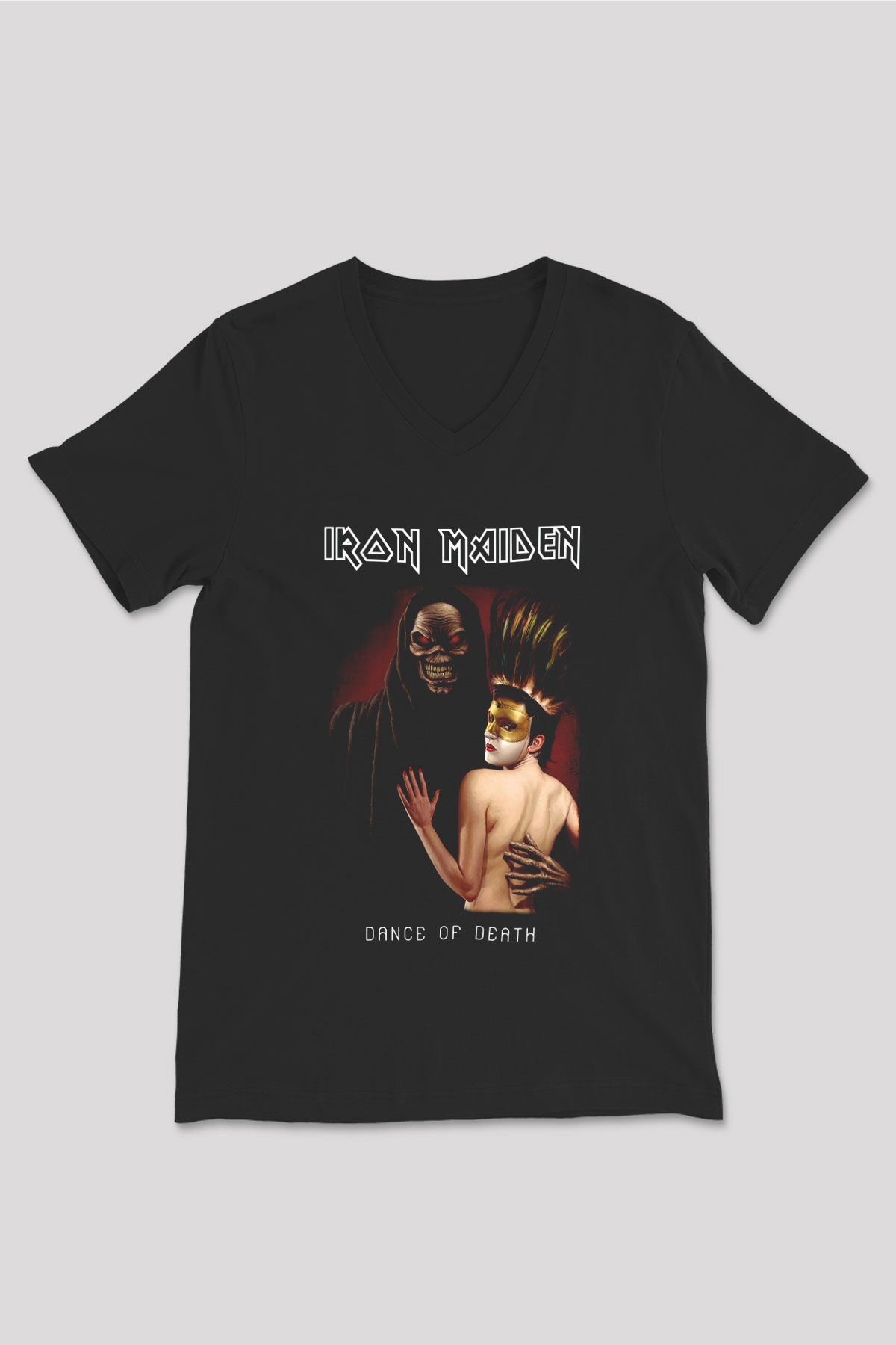 Iron Maiden Siyah Unisex V Yaka Tişört T-Shirt