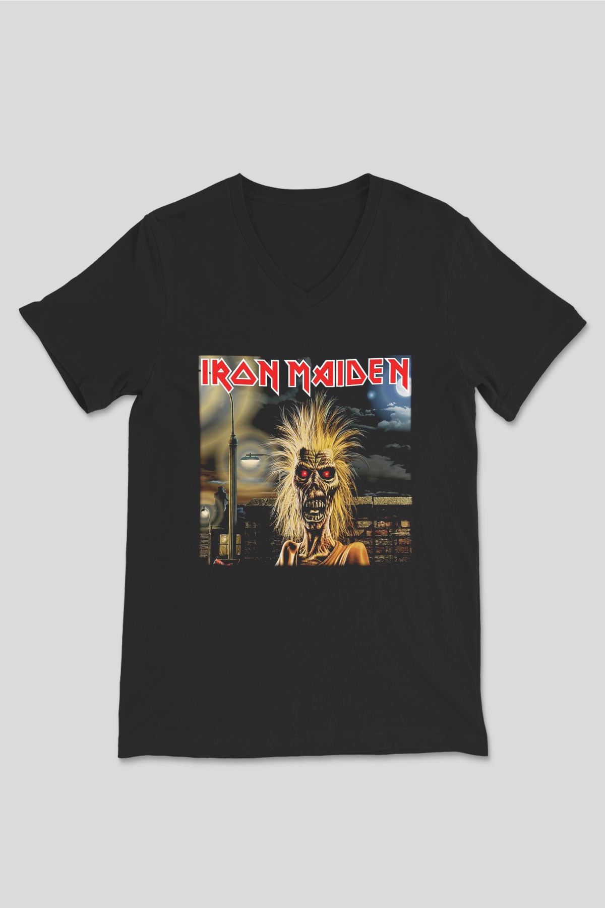 Iron Maiden Siyah Unisex V Yaka Tişört T-Shirt