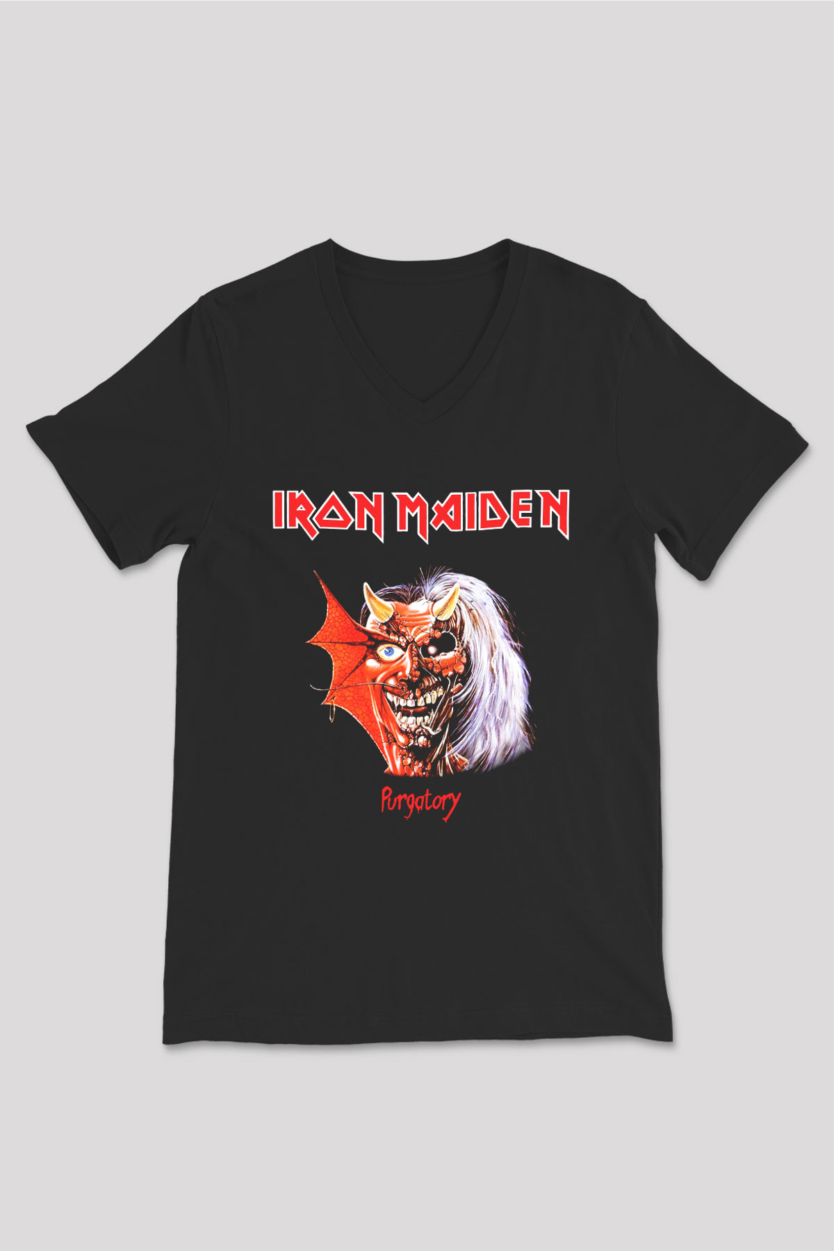 Iron Maiden Siyah Unisex V Yaka Tişört T-Shirt