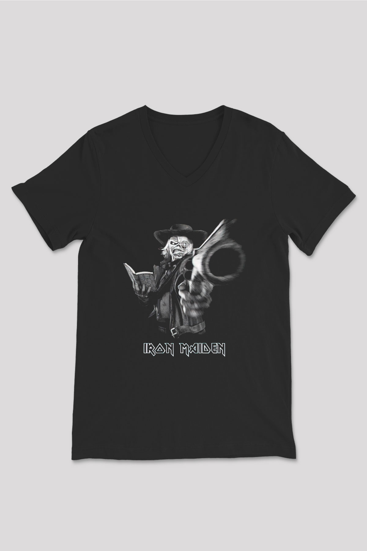 Iron Maiden Siyah Unisex V Yaka Tişört T-Shirt