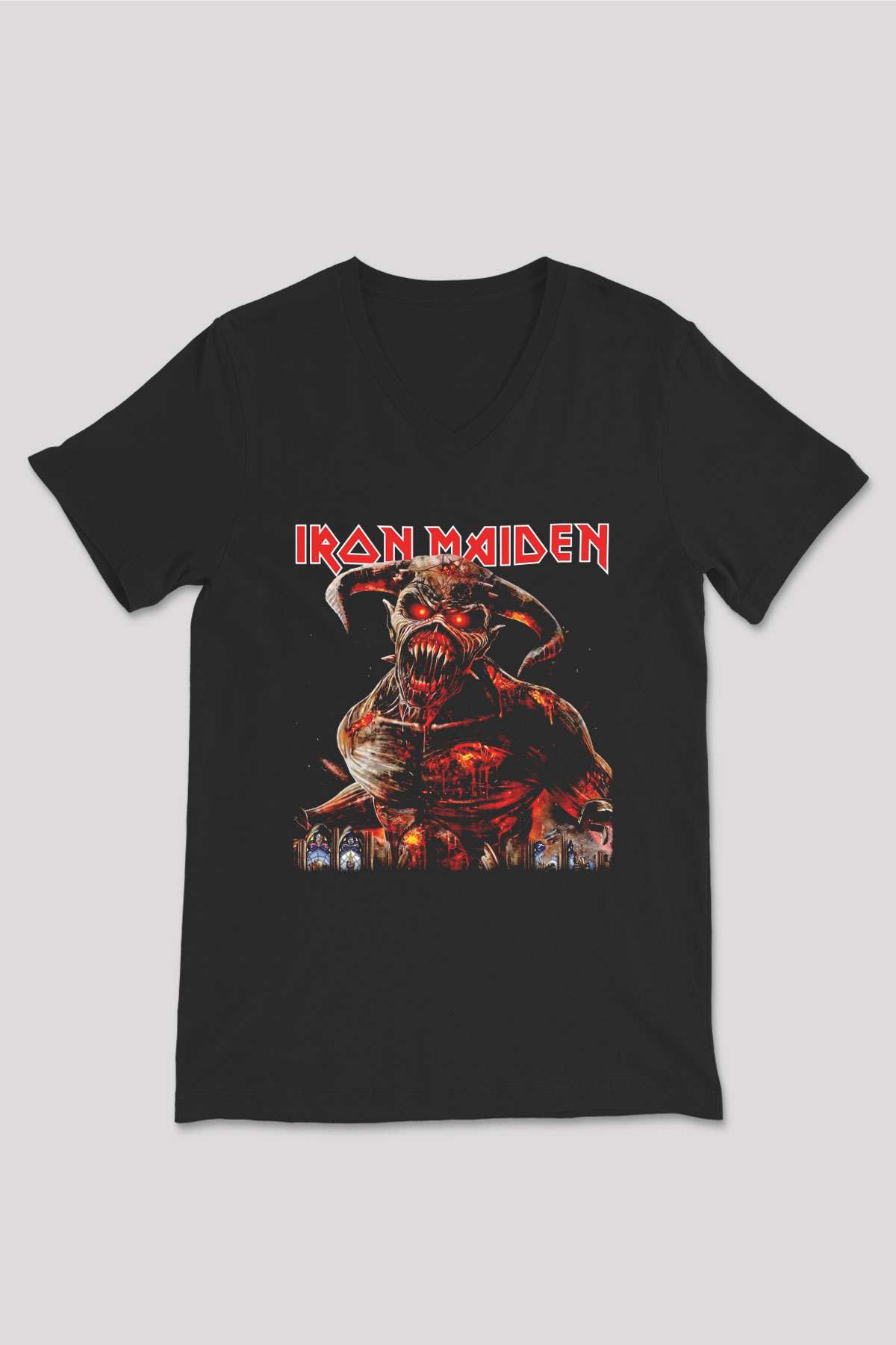 Iron Maiden Siyah Unisex V Yaka Tişört
