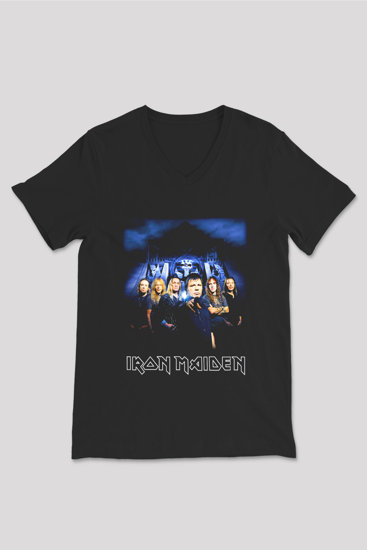 Iron Maiden Siyah Unisex V Yaka Tişört T-Shirt