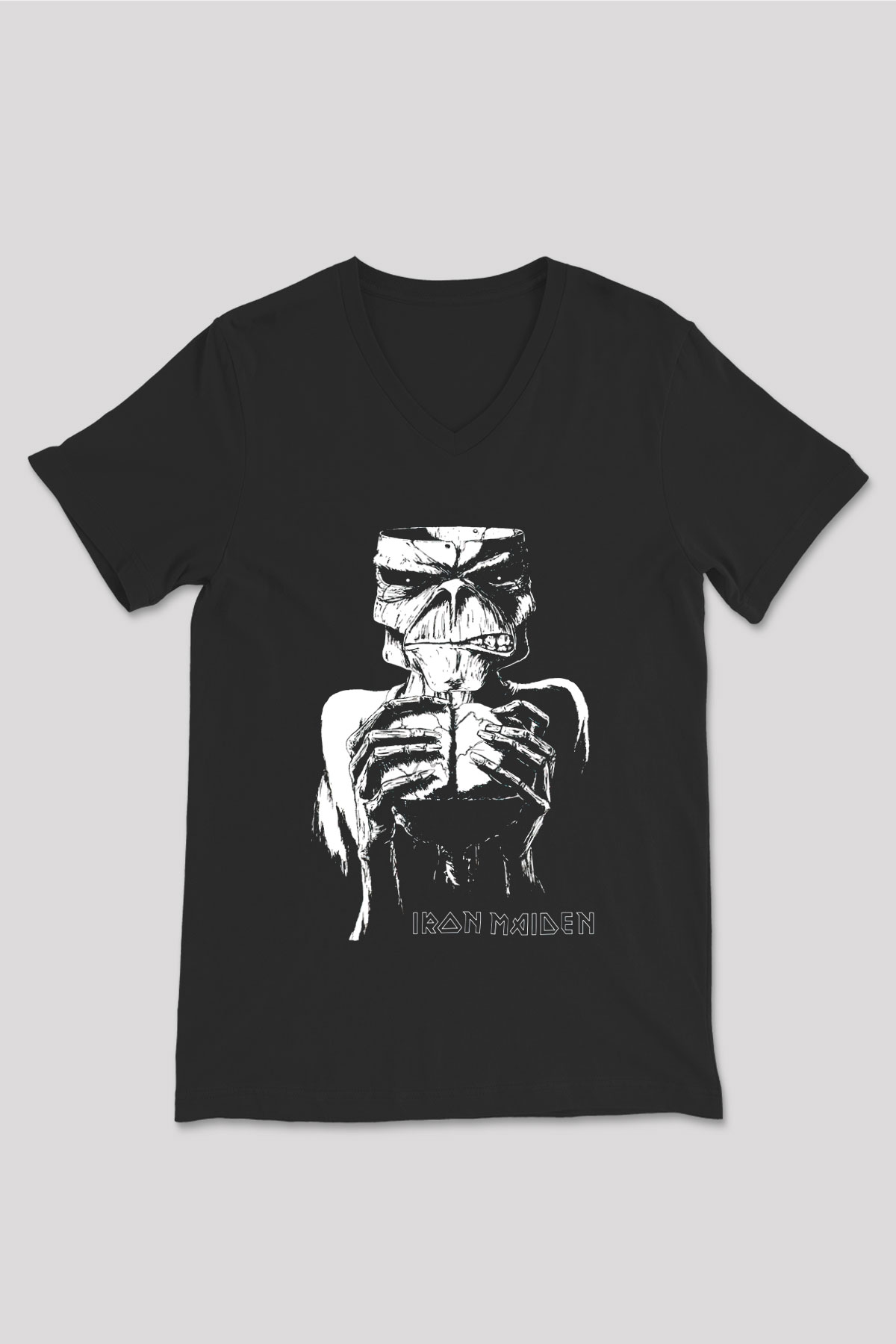 Iron Maiden Siyah Unisex V Yaka Tişört T-Shirt