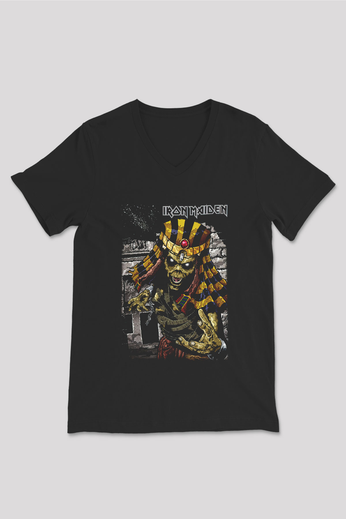 Iron Maiden Siyah Unisex V Yaka Tişört T-Shirt