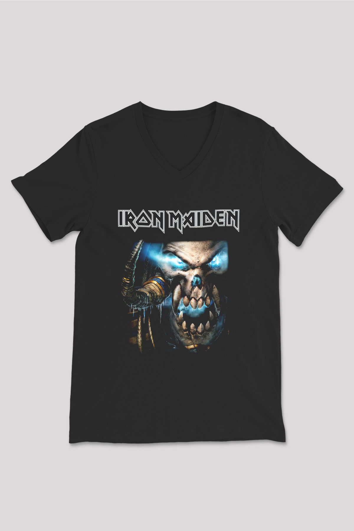 Iron Maiden Siyah Unisex V Yaka Tişört T-Shirt