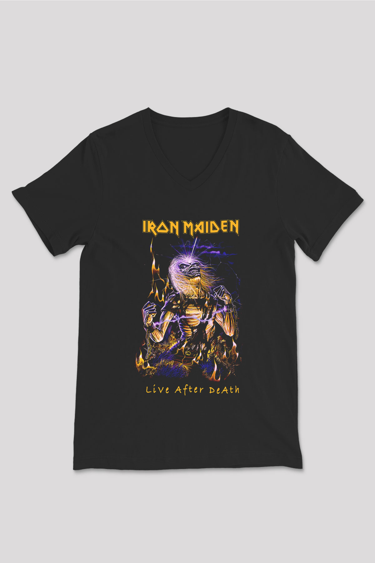 Iron Maiden Siyah Unisex V Yaka Tişört T-Shirt