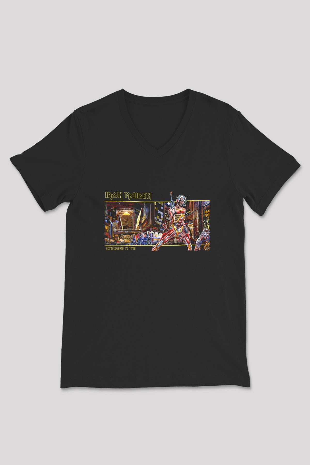 Iron Maiden Siyah Unisex V Yaka Tişört T-Shirt