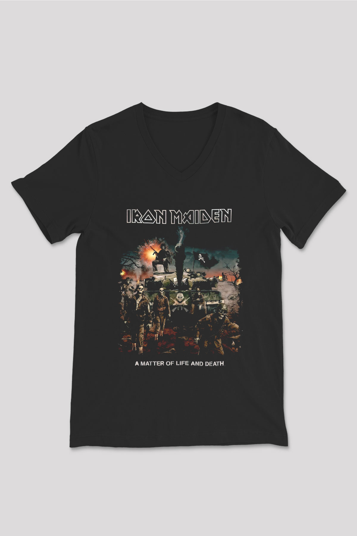 Iron Maiden Siyah Unisex V Yaka Tişört