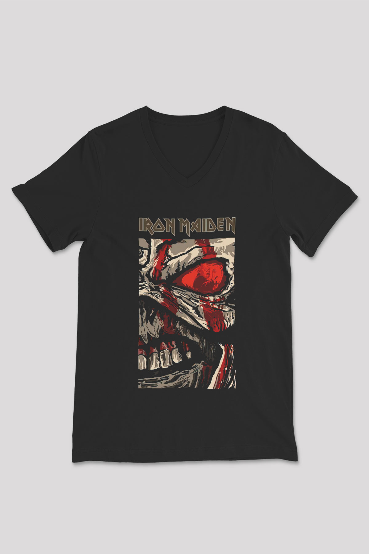 Iron Maiden Siyah Unisex V Yaka Tişört T-Shirt