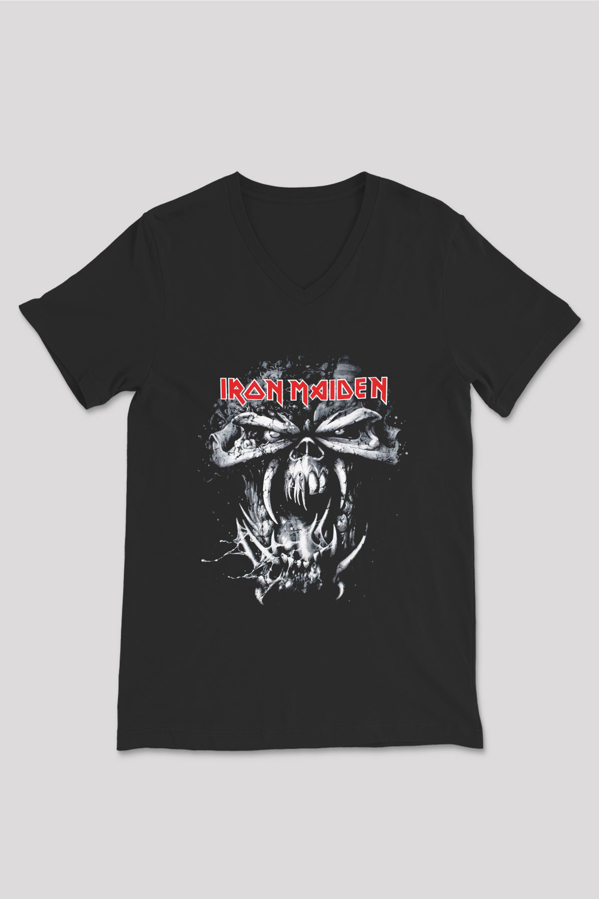 Iron Maiden Siyah Unisex V Yaka Tişört T-Shirt