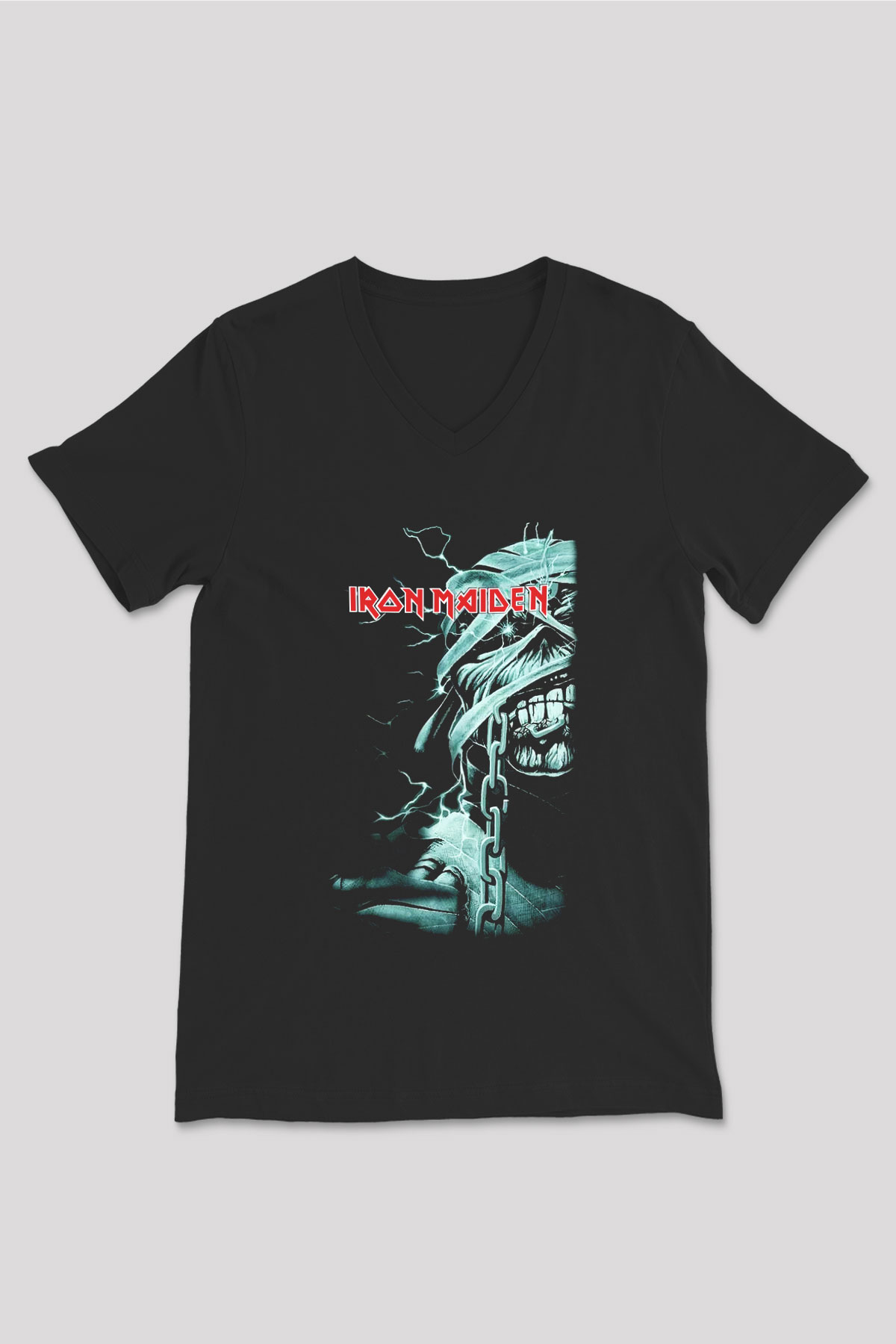 Iron Maiden Siyah Unisex V Yaka Tişört T-Shirt