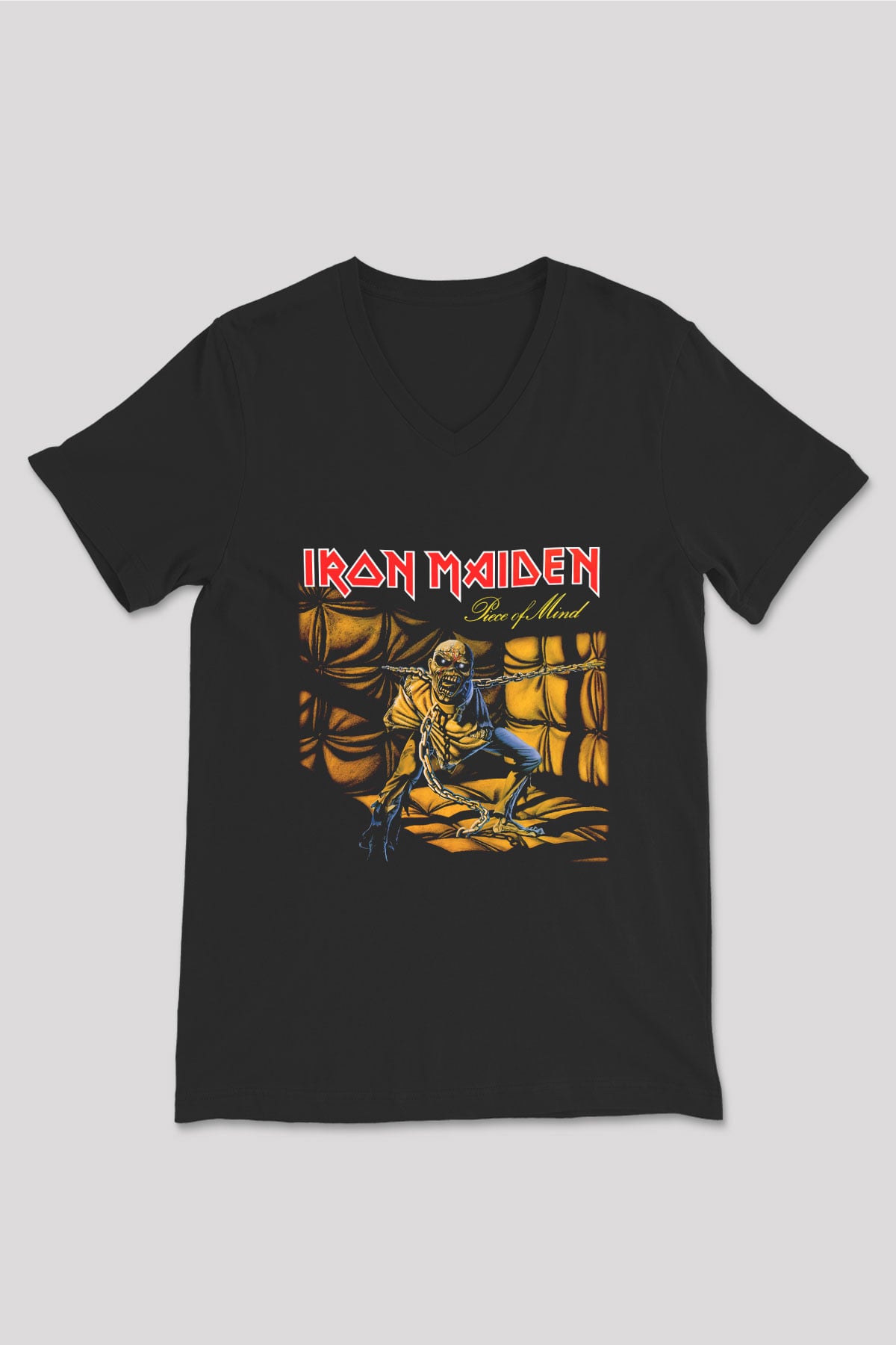 Iron Maiden Siyah Unisex V Yaka Tişört T-Shirt